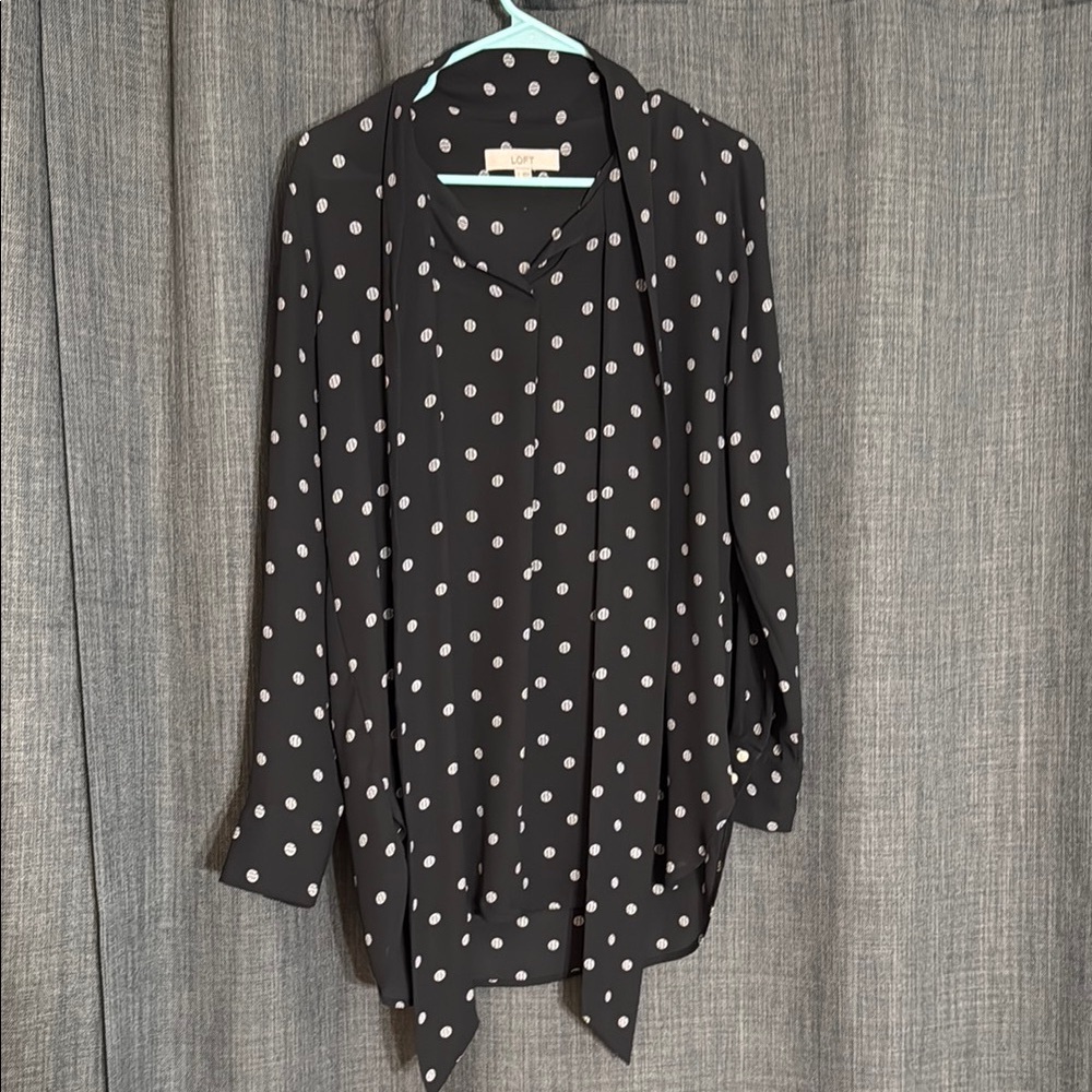 LOFT Black Tie Collar Long Sleeve Blouse